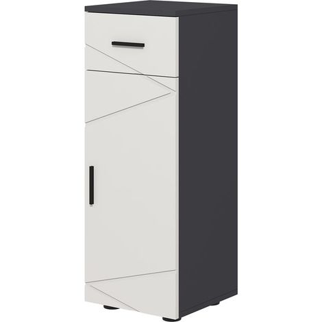 MOBILETTO BAGNO IN TRUCIOLATO CON CASSETTO E ARMADIETTO A 2 LIVELLI REGOLABILI. 30X30X82 CM. GRIGIO (1/5)