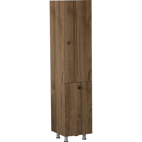 Mobile Colonna Cropani, 2 Ripiani, 2 Ante, Portabiancheria, 35x32x155h cm Marrone Noce