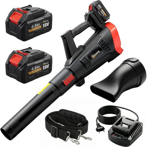 Souffleur de feuilles sans fil 18V 600W 3 vitesses moteur sans balais 2 batteries 4.0Ah + chargeur noir