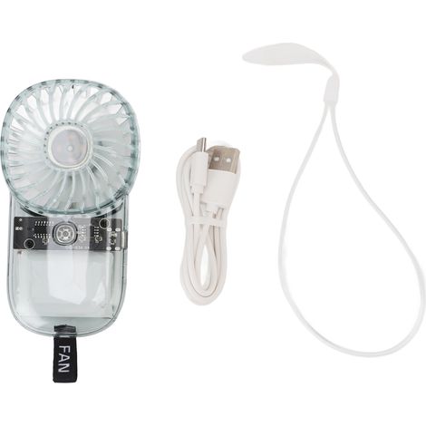 GARRYFIZH Ventilateur portatif portable vent fort lumière colorée batterie 1200 mAh mini main silencieuse avec lanière pour voyage plage camping vert transparent