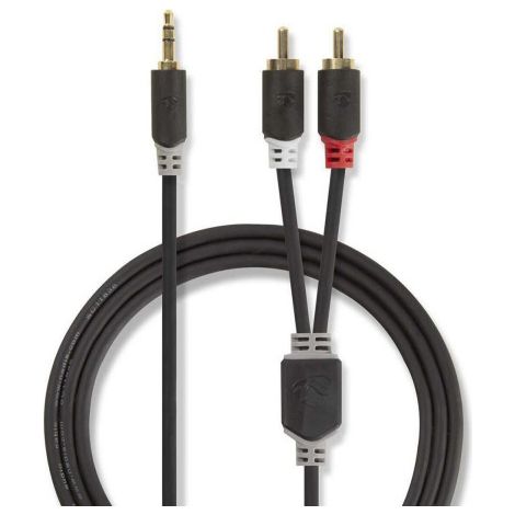 Cable de audio estereo pasador de 35 mm 2x rca hane guldplaterad 100 metros redondo antracita lada (1/3)