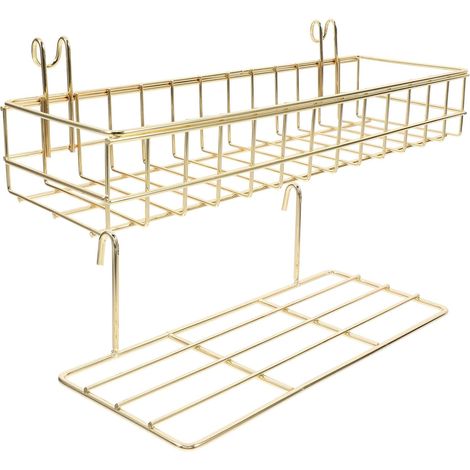 Lot de 2 Étagères Murales Grillagées Dorées Petits Paniers Suspendus Support de Rangement Mural Multifonction pour Bureau et Accessoires Organisateur Mural Pratique et Décoratif (1/5)