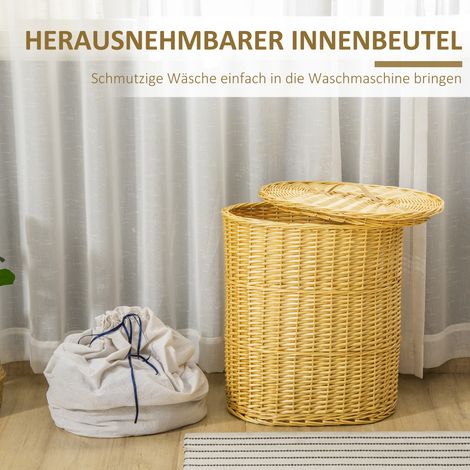 Panier à linge en osier avec couvercle, collecteur de linge avec poignée, sac amovible, corbeille à vêtements pour salle de bain, buanderie, chambre, couleur naturelle (1/5)