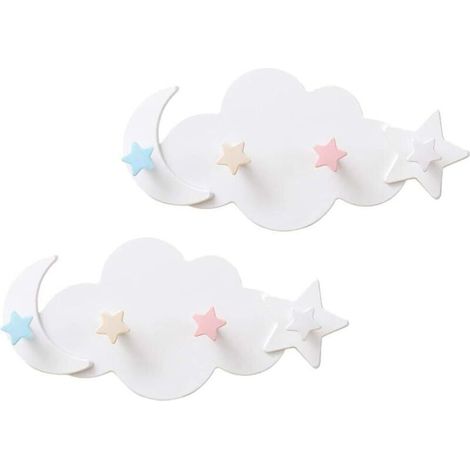 Lot de 2 Crochets muraux en Forme de avec étoiles et Lune, Porte-clés, Porte-Manteau, Porte-Manteau, patères murales, Porte-Serviettes pour Enfants (1/5)