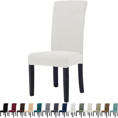 Housses de chaise extensibles pour salle à manger, lot de 6, lavables, protection complète, blanc (1/5)