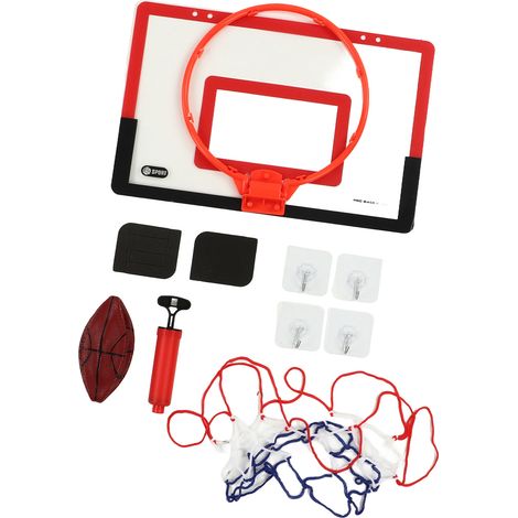 Kit de Panier de Basket pour Enfants Pliable avec Crochet Suspendu, Pompe à Ballon, Jouet de But de Basket Rouge (1/5)