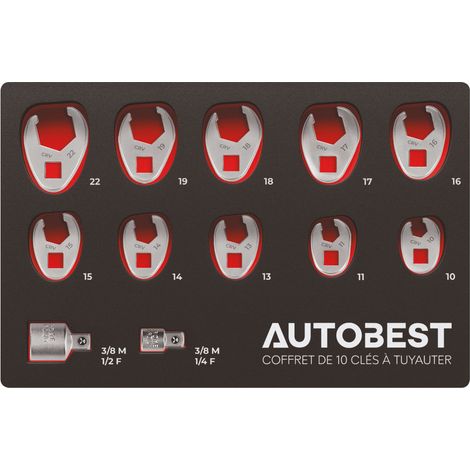 Coffret de 10 clés à tuyauter carré 3/8 et 1/4 - Acier en chrome-vanadium (1/5)