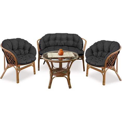 Gartenmöbelset 2x122x40cm + 190x40cm für Stuhl, Sofa, Schaukel, Rattanmöbel, wasserfest, schwarz