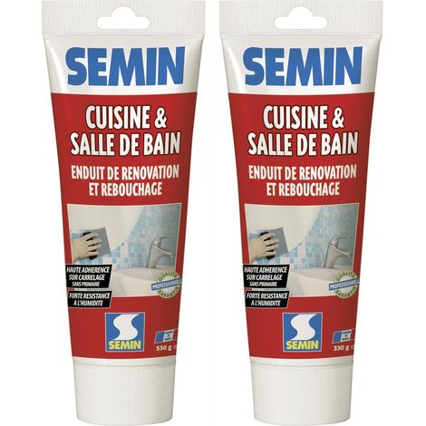 Lot de 2 enduits de rebouchage et rénovation spécial cuisine et salle de bain Semin - adapté aux pièces humides - tube de 330 g (1/5)