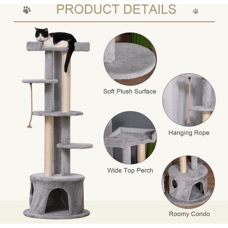 Cat Tree for Indoor Cats Kitten Tower Multi-level Activity Centre Pet Furniture with Scratching Post Condo Hanging Ropes Plush Perches Grey