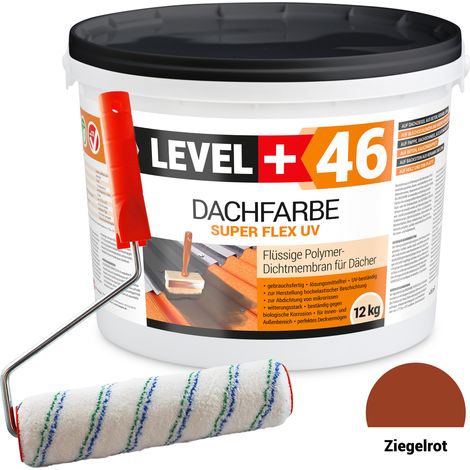 LEVEL+ Dachfarbe Sockelfarbe elastische L+46 ZIEGELROT - 12KG + Farbroller 25cm