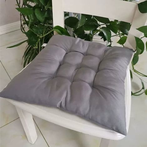 Lot de 4 coussins de chaise moelleux, avec ruban, pour salle à manger, jardin, terrasse ou cuisine (40 x 40 cm), gris moyen - couleur (1/5)