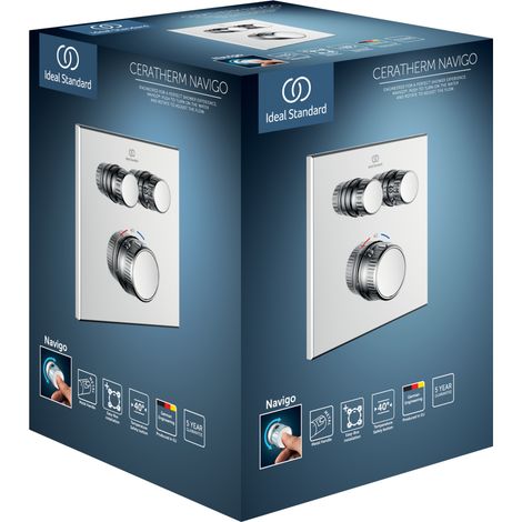 Ideal Standard CeraTherm Navigo - Grifo termostático empotrado para ducha para 2 dispositivos, cromo A7302AA (1/5)