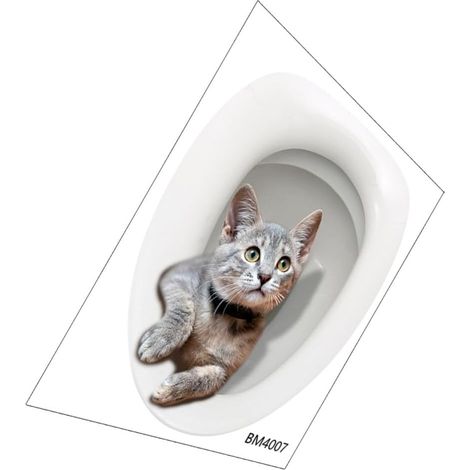Autocollant pour Siège de Toilette Chat, Autocollant Auto-Adhésif en PVC, Décoration de Salle de Bain, Motif Chaton Coquin, Protects Toilet Surfaces, Easy to Install (1/5)
