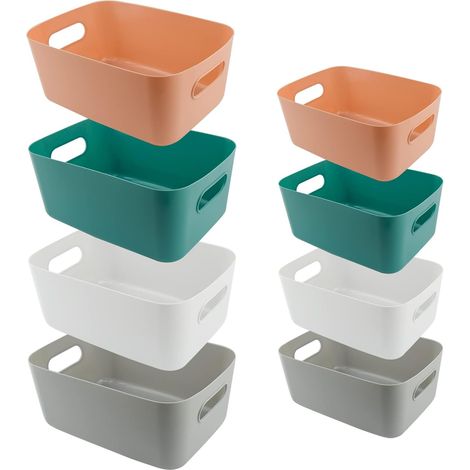 Storage Basket, Plastic Baskets Storage Box Small Baskets with Handles Storage Container Organizer for Bathroom Kitchen Cupboard Shelf, 8 Pieces (1/5)