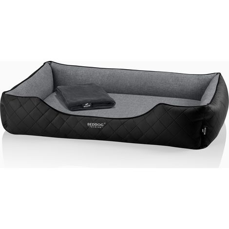 BedDog Premium Cama ortopédica para perro WUFFI Espuma con memoria, sofá para perro, funda removible, manta de felpa de regalo:THE-ROCK (negro/gris), XXL (1/5)