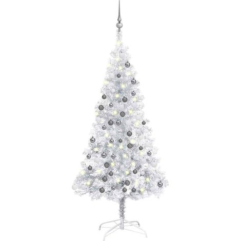 vidaXL Künstlicher Weihnachtsbaum Beleuchtung & Kugeln Silber 120 cm (1/5)