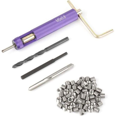 Kit de réparation de filetage 50 pièces avec inserts filetés, jeu d'outils à main, jeu d'outils intégrés, jeu d'embouts hélicoïdaux en acier inoxydable M5 x 2D (1/4)