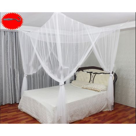 Ciel de lit carré en polyester, protection efficace, 4 coins, résistant, blanc (1/5)