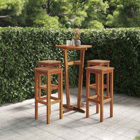 Tabourets de Bar Lot de 4 en Bois Massif d'Acacia avec Repose-Pieds pour Espace Extérieur - PANGIVO (1/5)