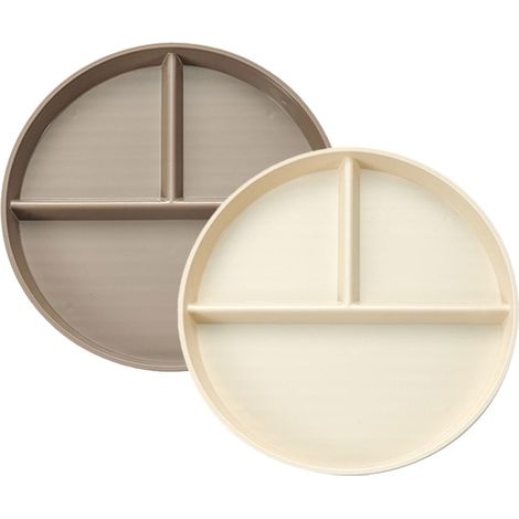 Service de table 2 pièces, cadeau de Noël, assiette compartimentée, plateau repas, beige et marron (1/5)
