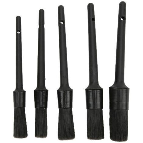 Jeu de brosses de détail automobile, 5 pièces, pour le nettoyage de l'intérieur et de l'extérieur du moteur, siège en cuir noir (1/5)