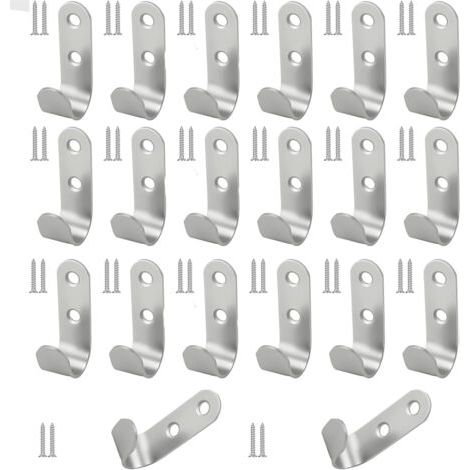 20 Stück Haken mit 2 Löchern aus Edelstahl J mit Schrauben, 45x15 mm Wasserdichte Metallhaken für Plane, Silberne Schwerlast Haken für Planen für Anhänger, für Garage, Camping, Garten (1/4)
