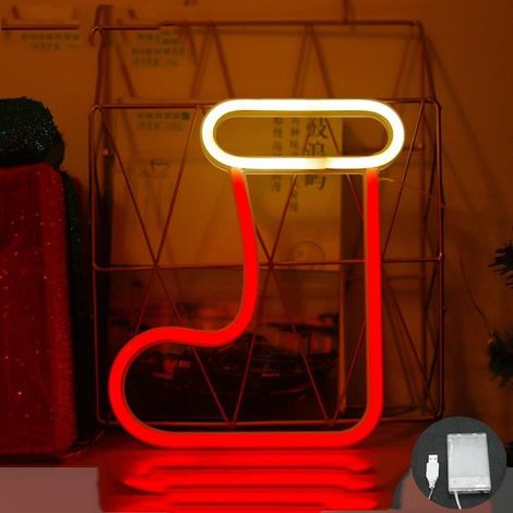 Neon Sign - Christmas Boot Light - Wall Decor Night Light - USB And Battery Powered - For Home And Children's Room - 1 Piece (1/5)