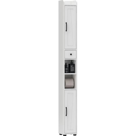 Armoire Salle de Bain Haute 2 Portes, Tiroir, 20x20x185cm Blanc (1/5)