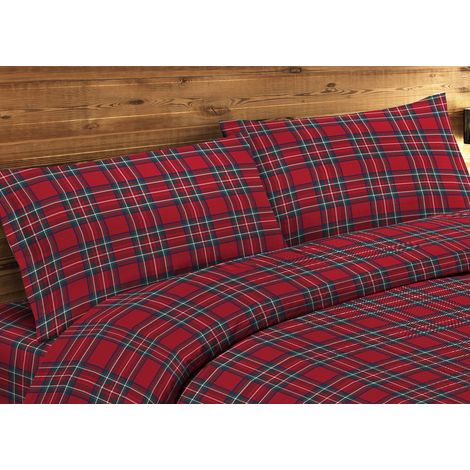 Coppia Federe Letto In 100% Cotone Dis. Scozzese Kilt GI Bottoni Laterali (1/4)