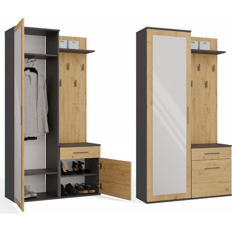 Flurschrank mit Spiegel Anthrazit/Eiche Artisan - Kleiderschrank, Garderobenständer, Schrank - Modernes Design (1/5)