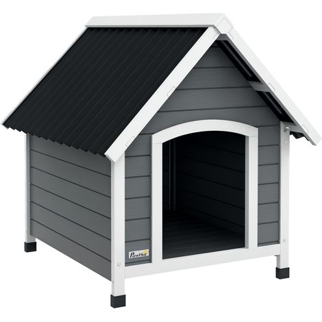 Niche pour chien résistante aux intempéries, plancher amovible, bois de sapin, 75 x 88 x 82 cm, gris/noir