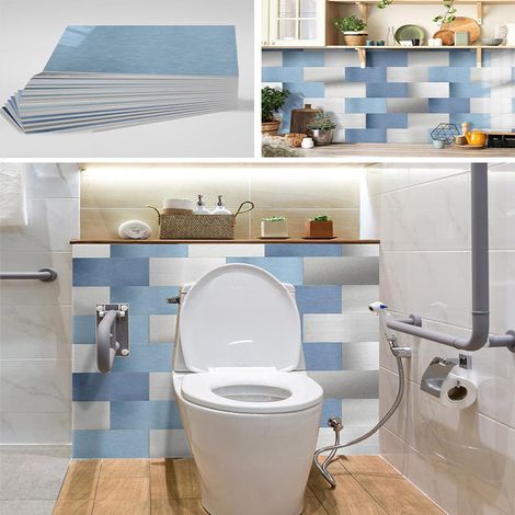 Crédence Carrelage 3D Bleu Imitation Marbre - Lot de 16 Plaques Anti-Humidité et Imperméables pour Décorer Cuisine, Salle de Bain (1/5)