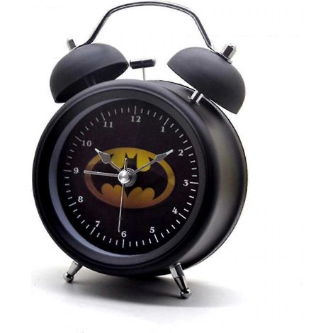 Réveil enfant 3 pouces, horloge analogique silencieuse rétro, réveil numérique rond à double cloche noir, veilleuse de chevet, décoration intérieure, style Batman. (1/5)