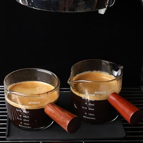 Verre doseur expresso 75 ml, verre à expresso avec bec verseur en V, verre doseur pour lait (liquides et poudres) pour barista, café, cappuccino (1/4)
