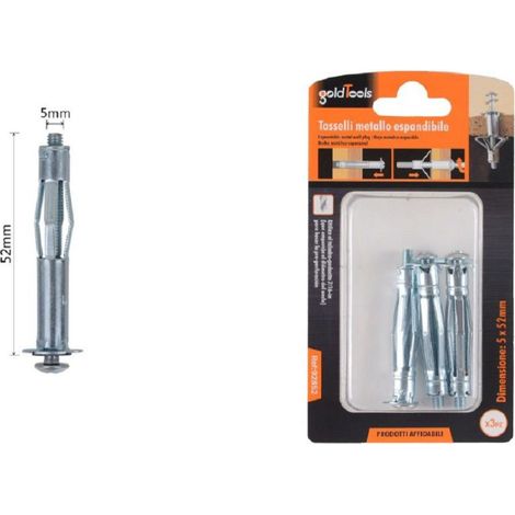 Set 3 Pcs Metal Plugs Expandable Screws Style I 5x52 Mm 92852 (1/2)