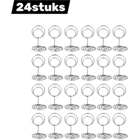 Lot de 24 porte cartes de visite en métal avec support rond à motif paon pour cartes mémos numéros de table mariages réceptions et événements diamètre 50 mm couleur argentée (1/5)