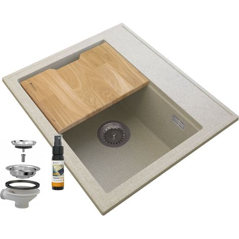 Évier de Cuisine en Granit Beige Granitan FOXAL avec Siphon et Planche à Découper 1pc. (1/5)