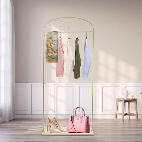 Kleiderständer Stahl Bogenregal mit Ablage, Kleiderstange Freistehend Golden für Häusern, Bekleidungsgeschäften, Hotels, Bekleidungsfabriken etc (1/5)