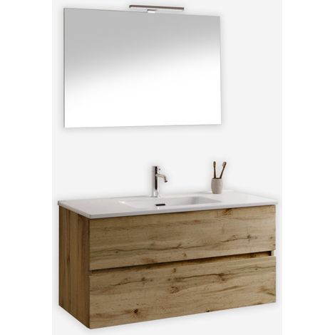 Mobile bagno sospeso con specchio e lavabo Orizon 100 - Rovere