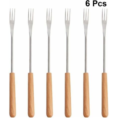 royaluxe - Fourchette à fondue en acier inoxydable avec manche en bois Outil de fourchette pour barbecue en plein air 6 pièces Extérieur (1/4)