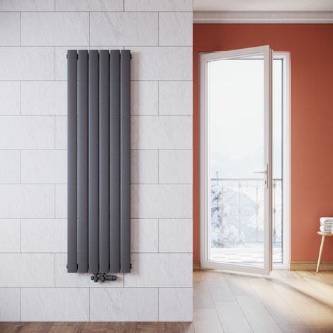 ELEGANT Heizkörper Flach Heizkörper Design Paneelheizkörper wohnzimmer Badheizkörper Vertikal Einlagig Heizkoerper mit Heizventil 1600 x 462 mm Antrazit