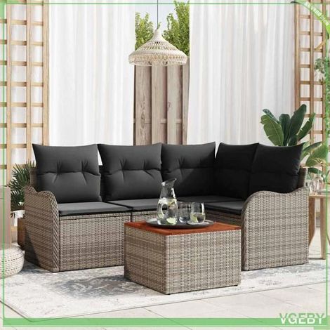 Ensemble de canapé de jardin - FAF EICY - 3356116 - Gris - Modulable avec rangements - Acier & acacia (1/5)