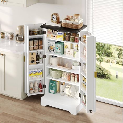 Buffet haut en MDF et panneaux PB blanc 120 x 60,5 x 40 cm, étagères réglables et éclairage LED à capteur (1/5)
