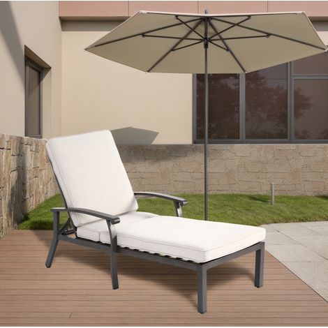 chaise fauteuil salon réglable 204 cm aluminium beige HAVRYA (1/5)