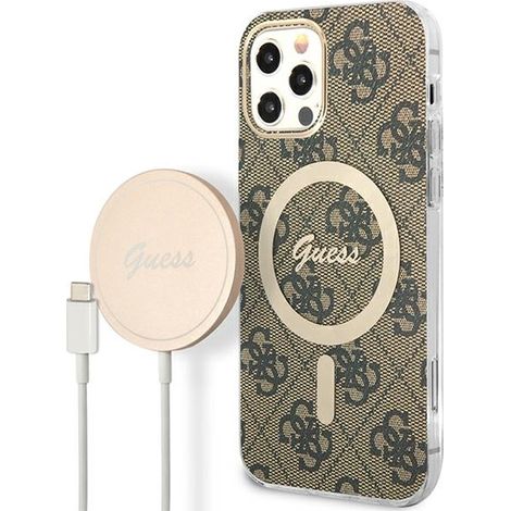 Conjunto Guess GUBPP12MH4EACSW Funda + Cargador para iPhone 12/12 Pro marrón/marrón, carcasa rígida, 4G, estampado, MagSafe (1/5)