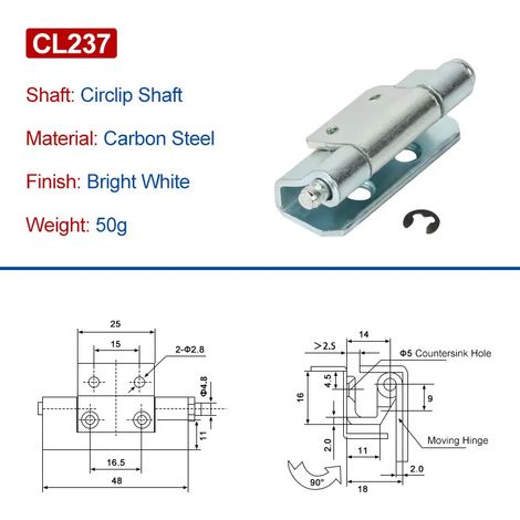 (CL237-TDX-KHG-2PCS)CL237 Charnière d'armoire pour porte d'armoire industrielle DB237, en acier inoxydable 304 moulé, type carte, soudée, invisible (1/5)