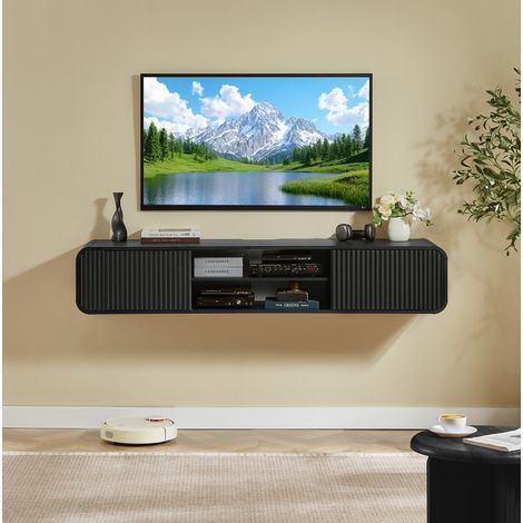 Mobile TV sospeso 160x38x30 cm nero in truciolato con contenitore - CHICFURN (1/5)