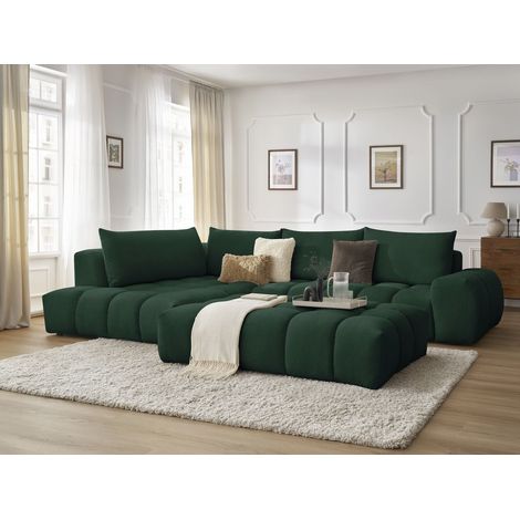 BOBOCHIC - Canapé d'angle fixe EVEREST tissu texturé avec pouf Angle gauche Vert (1/5)