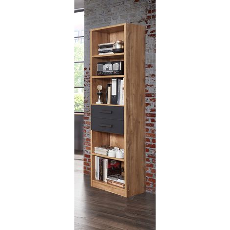 Etagère Imitation chêne poutre, rechampis graphite - L 47 x H 198 x P 38 cm -PEGANE-